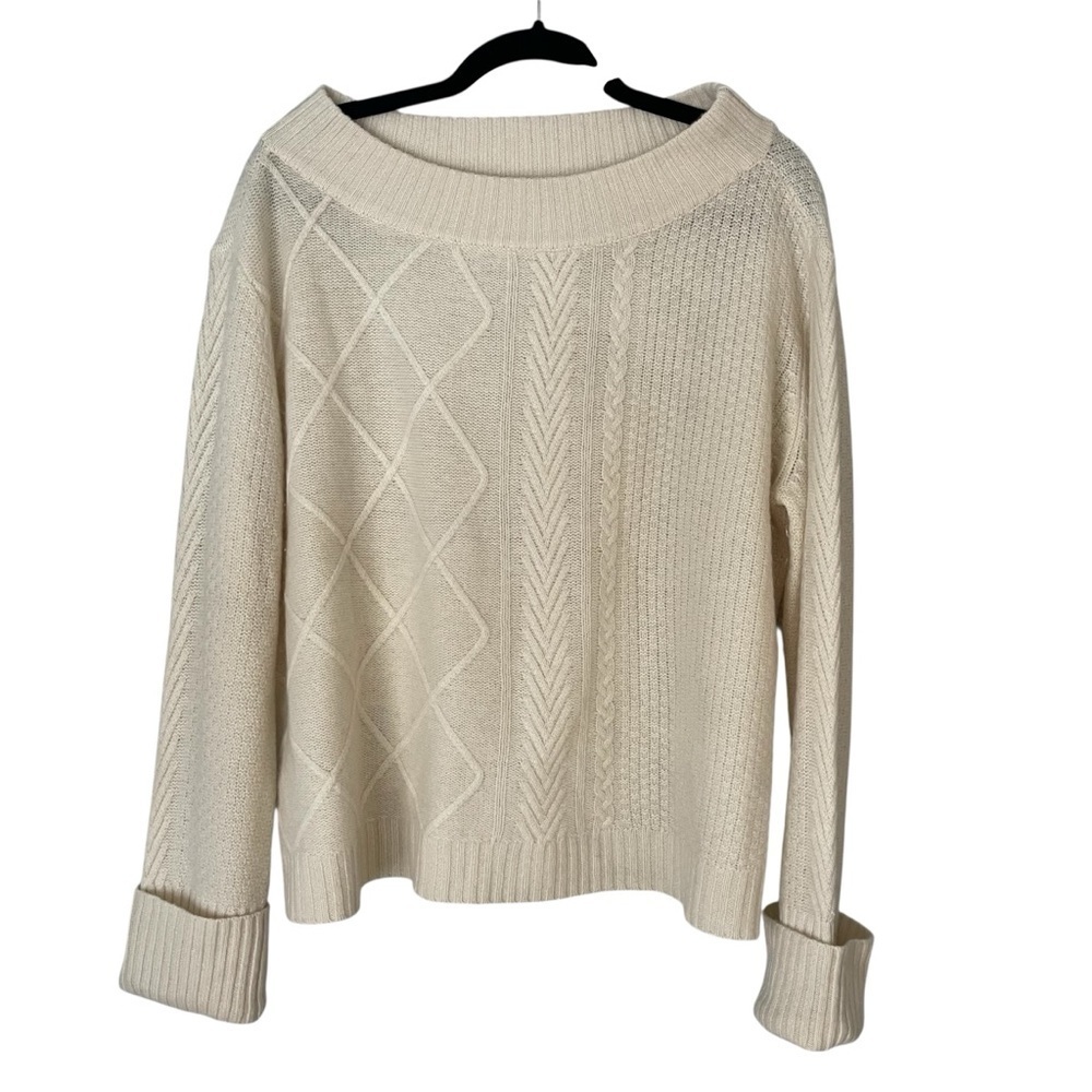 Saks Fifth Avenue 100% Cashmere Ivory Cable Knit Sweater – Size L